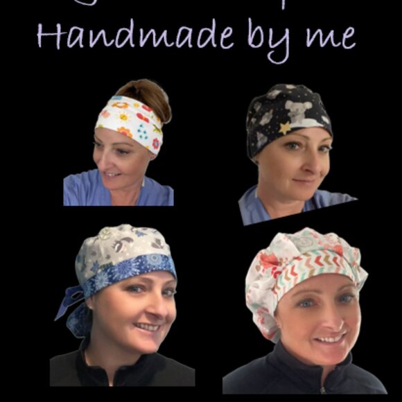 Womens Ponytail Scrub Cap Frost Friends Snowman - Handmade - Picture 7 of 7